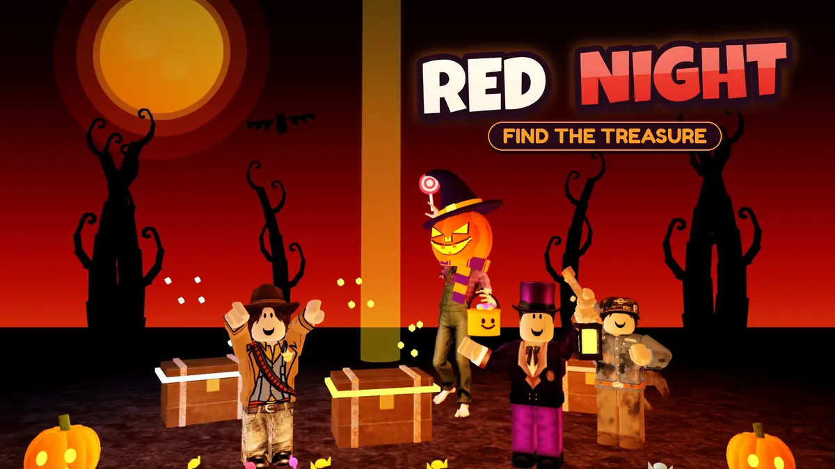 Players celebrating next to glowing treasure chests